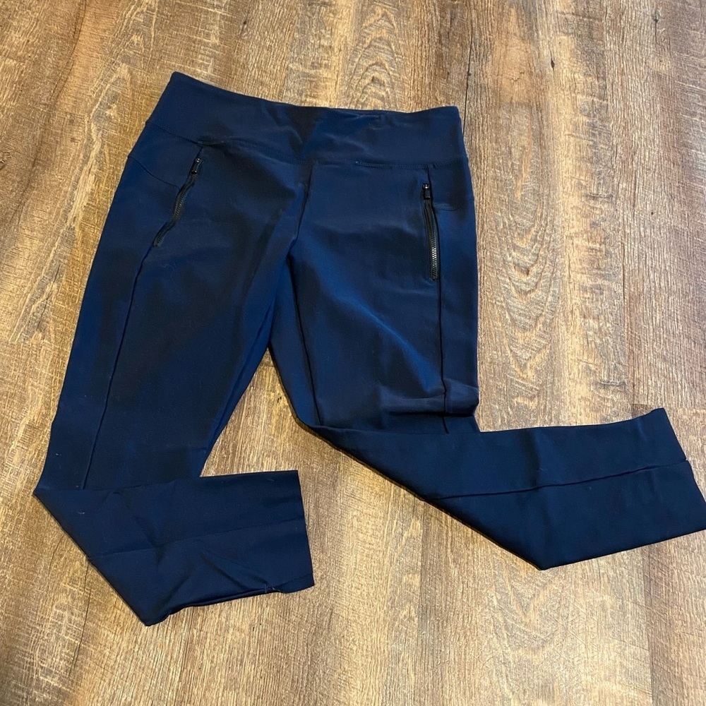 Athleta Navy Blue Leggings with Zipper Pockets Large